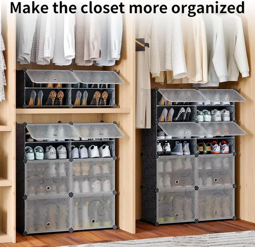Vista 6 de MAGINELS Gabinete Organizador de Almacenamiento de Zapatos de 48 Pares, Zapatero Portátil con Puerta, Grandes Estantes Desmontables de Plástico DIY