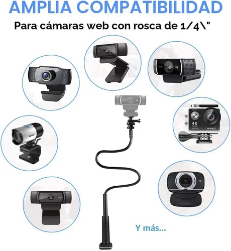 Vista 5 de Soporte para cámara web de 30 pulgadas, base gruesa mejorada, cuello de cisne flexible, soporte de cámara de escritorio, abrazadera de montaje
