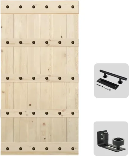 Vista 9 de S&Z TOPHAND® Puerta de granero de 24 x 84 pulgadas, puerta de granero con refuerzo británico sin acabar de 20-60 pulgadas/estilo moderno/madera