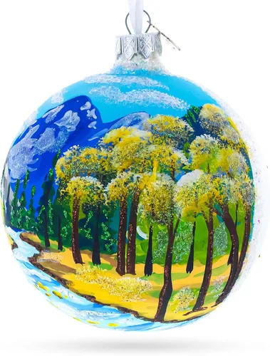 Vista 2 de Adorno de Navidad de bola de vidrio de pintura de río de montaña 4 pulgadas
