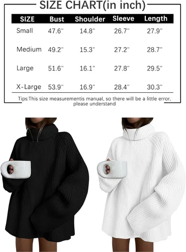 Vista 6 de LILLUSORY Suéter grueso de gran tamaño con cuello alto para mujer, suéter largo de punto de cachemira, suéter de otoño a la moda 2024