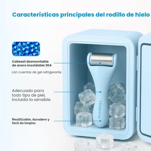 Vista 3 de PLANTIFIQUE Juego de Rodillo Facial de Hielo y Gua Sha de Acero Inoxidable - Herramientas de Masaje para Cuidado de la Piel con Crioterapia - Juego