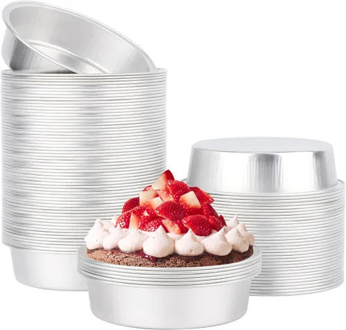 Vista 16 de Beasea Paquete de 100 moldes desechables para hornear de 4 pulgadas, 7.3 onzas, 7.3 fl oz / 215ml, papel de aluminio, mini ramequín sin tapas
