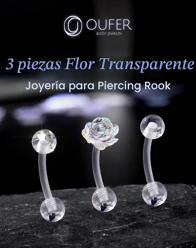 Vista 2 de OUFER 3 piezas de joyería para piercing de rook, piercings de plástico para cirugía, joyería de piercing de cejas transparente, anillos de ceja