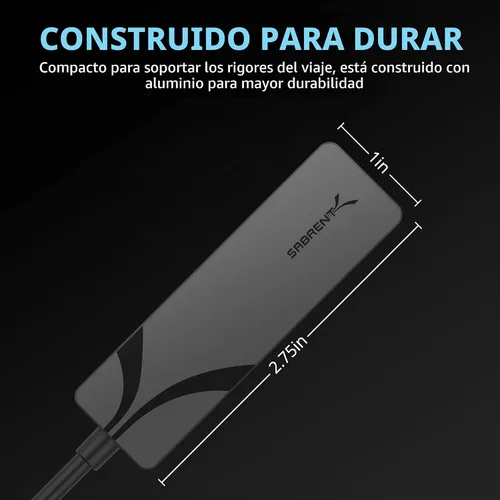 Vista 5 de SABRENT Adaptador USB-C a Ethernet de 5 Gb, 5 GbE/2.5 GbE Multi-Gig