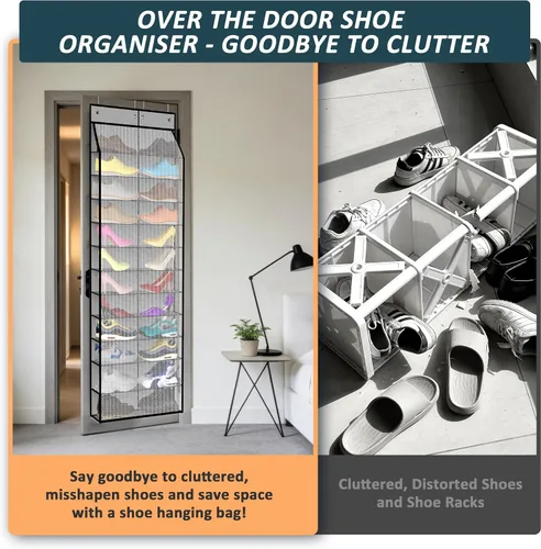 Vista 7 de Kotkn Organizador de zapatos para la puerta de 24 pares para la familia y los niños, de doble cara Almacenamiento colgante para tenis, botas