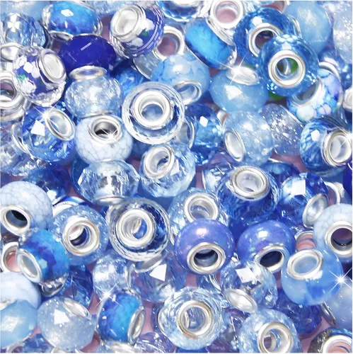 Vista 24 de ZYEHXED 60 Piezas Cuentas Negras de Agujero Grande, Cuentas Grandes de Artesanía Europea, Cuenta de Lampwork Murano de Agujero Grande, Cuenta