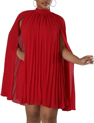 Vista 5 de Aro Lora Vestido corto de gasa para mujer, estilo casual, elegante, cuello alto, plisado, holgado, acampanado