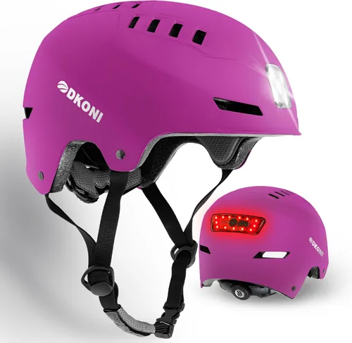 Vista 8 de DKONI Casco de bicicleta con luces LED, casco de bicicleta para viajeros, casco de ciclismo recargable por USB, casco de luz LED frontal y trasera