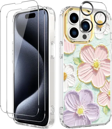 Vista 13 de BAISRKE Funda transparente con diseño para iPhone 15 Pro Max de 6.7 pulgadas, con 2 protectores de pantalla + 1 paquete de protector de lente