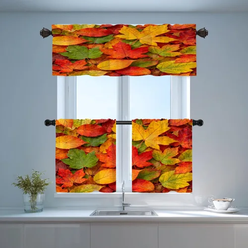 Vista 444 de Shrahala Orange Autumn Autumn Blackout Curtain Tiers, Fall Kitchen Valance Light Blocking Tier Drapes with Rod Pocket, 2 Pack 26 X 24 in
