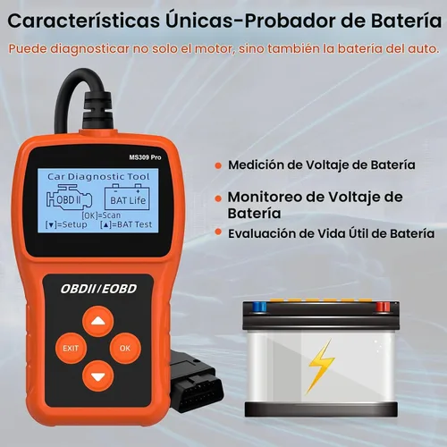 Vista 3 de Acum Escáner OBD2 - Lector de código de motor con reinicio, probador de batería, códigos de error de falla claros, herramienta de diagnóstico