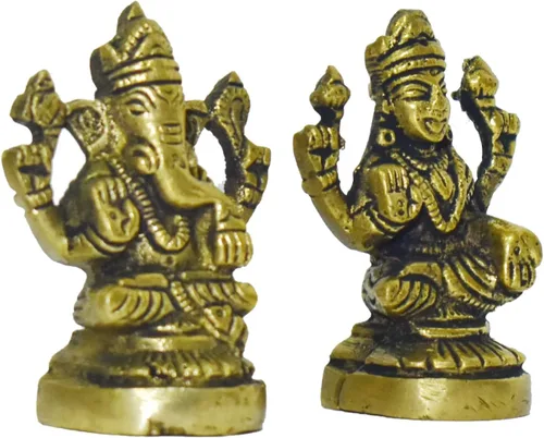Vista 3 de Escultura espiritual de latón Lakshmi Ganesh Diwali Pooja, decoración india, estatua antigua de Lakshmi Ganpati para decoración y regalo del templo