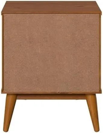 Vista 7 de Mesita de noche Mid-Century con dos cajones, fabricada con madera maciza, acabado castañón Castañho