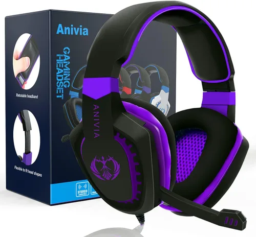Vista 8 de Anivia AH28plus - Auriculares para computadora con cable y micrófono, estéreo para juegos, con aislamiento de ruido, con control de volumen, sonido
