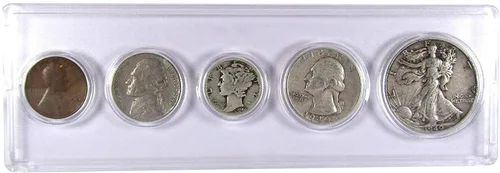 Vista 25 de Juego de 5 monedas coleccionables de 1934 en buen o mejor estado para regalo