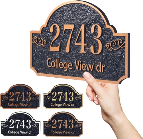 Vista 15 de Placa de dirección personalizada, placa de letrero de número de casa tallada a mano, números de dirección personalizados para entrada exterior