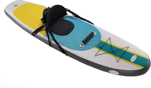 Vista 4 de Blue Water Toys Kit de tabla de remo inflable Crossover de pie o kayak: bomba, mochila, correa de bobina, paletas, asiento desmontable, límite