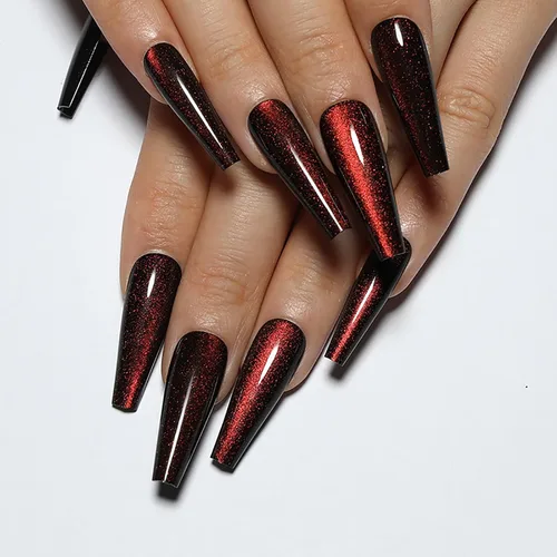 Vista 12 de Uñas postizas a presión largas, con brillo azul y diseño, acabado acrílico brillante, de cobertura completa, uñas postizas reutilizables para l002