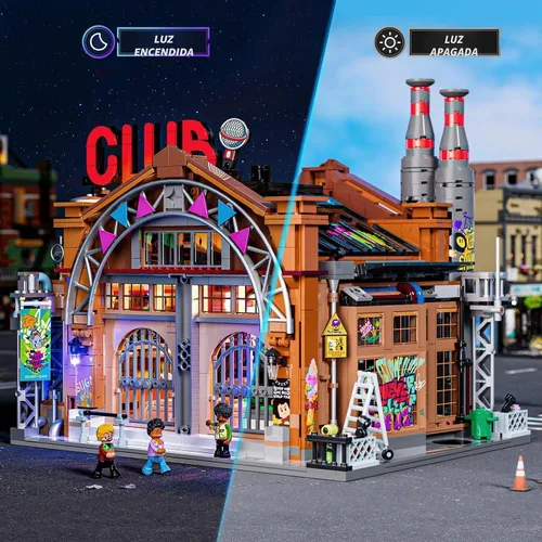Vista 2 de FUNWHOLE Factory House of Music Lighting - Juego de ladrillos de construcción – Street Fusion Music Club City Town Kit de colección modular