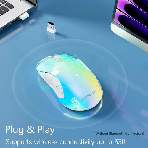Vista 5 de memzuoix Mouse inalámbrico de 2.4G con cubierta personalizable y LED de 9 colores, ergonómico recargable, 1400 DPI, 5 botones, receptor USB para Azul