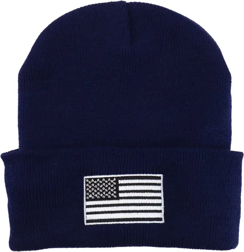 Vista 4 de Hecho en Estados Unidos Gris Bandera Americana Bordado Knit Cuff Long Beanie