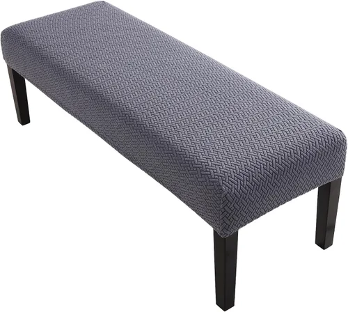 Vista 29 de YISUN Fundas de banco de jacquard para comedor, funda elástica lavable y extraíble para banco, protector de asiento rectangular para bancos de Beige