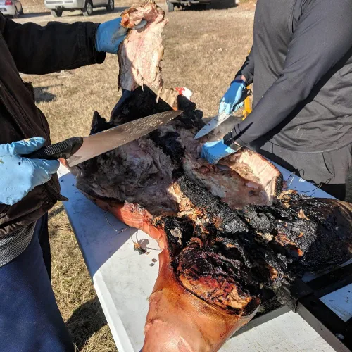 Vista 9 de Ash & Ember Asado Cross con base ajustable, barbacoa patagónica de 61 x 28 pulgadas, capacidad de 150 libras, soporte para barbacoa de animales