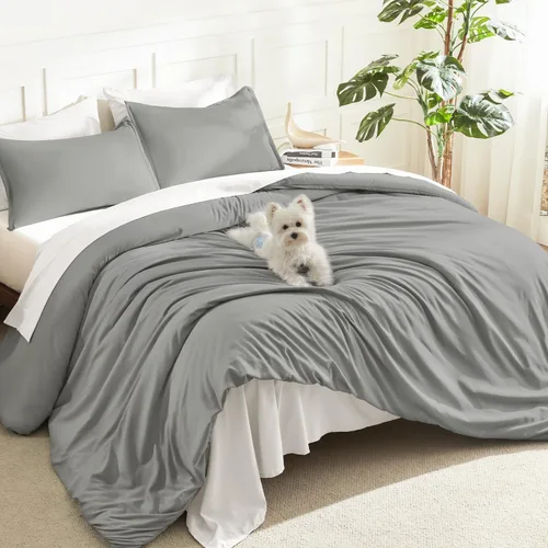 Vista 34 de Litanika Juego de edredón de 2 piezas, color gris pardo, tamaño individual Marrón ámbar