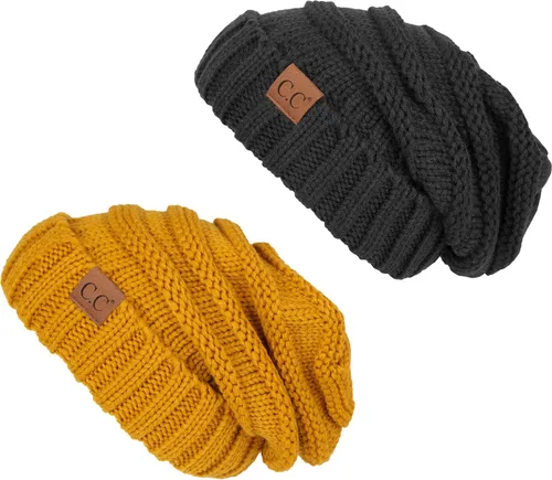 Vista 239 de Funky Junque Gorro de moda de punto trenzado de talla extragrande, grueso, abrigado, suave y holgado