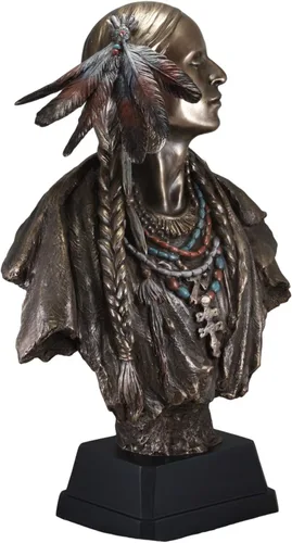 Vista 6 de Ebros Gift Juego grande de 2 estatuas tribales de 21 pulgadas de alto, nativo americano, jefe indio guerrero y princesa con tocado de plumas
