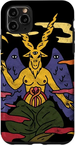Vista 11 de Funda punk gótica para iPhone 15 Baphomet Psychedelic Satan Antichrist
