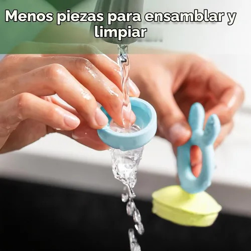 Vista 6 de haakaa Comedor de alimentos de frutas para bebé y mini bandeja de picar con congelador, moldes de piruleta de leche materna para alivio de Azul