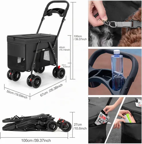 Vista 6 de Cochecito para mascotas Gato Perro Cochecito Viaje Plegable Pet Carriers
