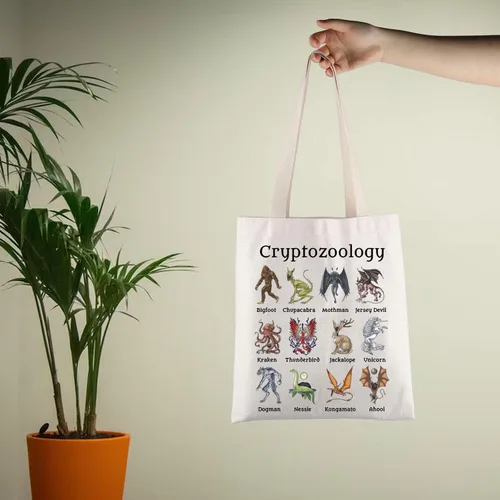 Vista 7 de TIIMG Bolsa de mano de criptozoología Cryptid Cryptid Cryptid Criatures Regalo para amantes de los biólogos (criptozoología), Blanco, Mediana