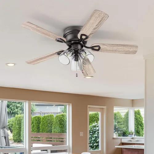 Vista 2 de Portage Bay - Ventilador de techo Renton, 42 pulgadas, bronce, para interior, con 3 luces LED transparentes, múltiples aspas, focos E26/B11