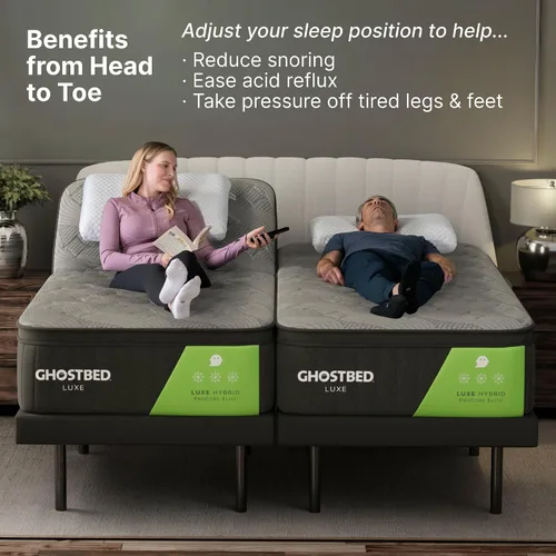 Vista 2 de GhostBed Base de cama ajustable y base de alimentación con control remoto inalámbrico, ajustes de gravedad cero y masaje, puertos USB, tamaño King