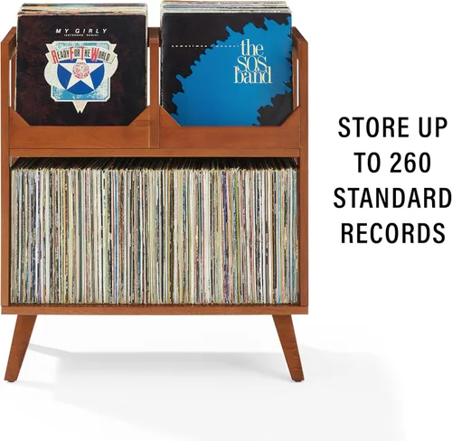 Vista 4 de Crosley Furniture Asheville - Soporte para discos moderno de mediados de siglo, almacenamiento de vinilo, con capacidad para hasta 260 discos, nogal
