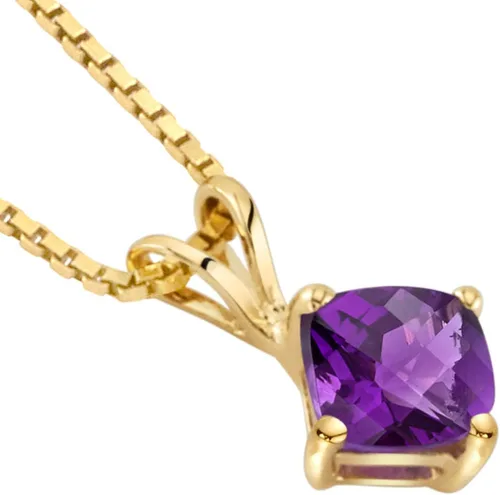 Vista 2 de PEORA Colgante de amatista de oro amarillo sólido de 14 quilates para mujer, solitario de piedra preciosa auténtica, corte cojín de 0.75 quilates