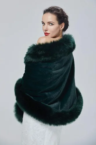Vista 5 de BEAUTELICATE Women's Faux Fur Shawl Wrap Stoles for Bridal Wedding Dresses