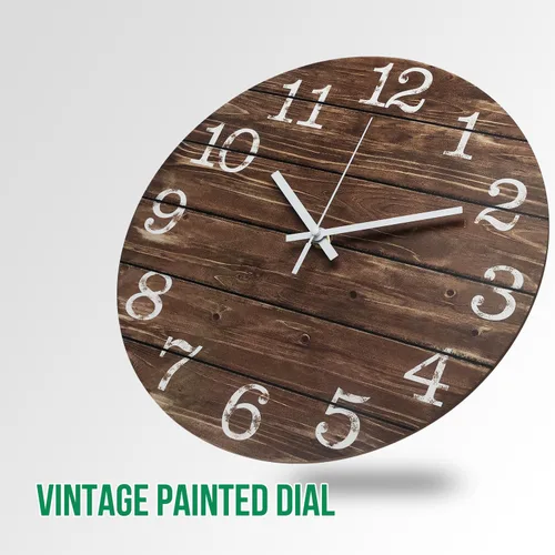 Vista 5 de Reloj de pared de 12 pulgadas de imitación de madera, silencioso, sin tictac, para interiores, reloj redondo marrón decorativo, rústico