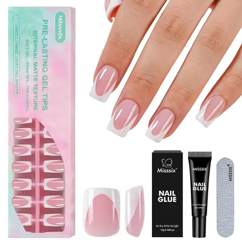 Vista 13 de Misssix Kit de uñas postizas a presión con punta francesa, 150 uñas C-Pink KIT FT-02