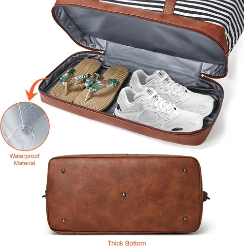 Vista 5 de OPAGE Bolsa de fin de semana para mujer, bolsa de lona con compartimento para zapatos, bolsa de viaje de 3 piezas