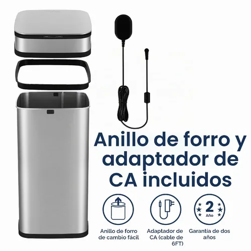Vista 4 de Ninestars Bote de basura inteligente para cocina con neutralización de olores de 13 galones, basurero automático con sensor de movimiento y control