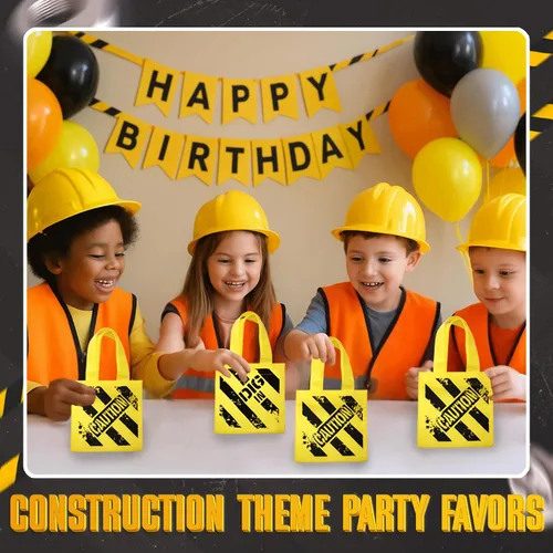 Vista 5 de Bedwina Suministros para fiestas temáticas de construcción, paquete de 24, suministros para sombreros y mini bolsas de mano, (12) sombreros