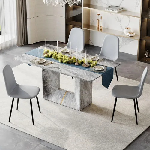 Vista 22 de Juego de mesa de comedor para 4, juego de mesa de comedor de 5 piezas con sillas, mesa moderna de mármol sintético de 63 pulgadas con 4 sillas