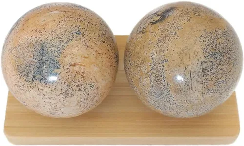 Vista 4 de Top Chi Picture Jasper Baoding Balls con soporte para terapia de manos, ejercicio y alivio del estrés (mediano 1.6 pulgadas)