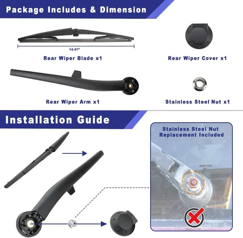 Vista 5 de Conjunto de limpiaparabrisas trasero compatible con Jeep Commander 2006-2010, repuesto 5174877AA, 05174877AA, 55156514AB, 05174876AA