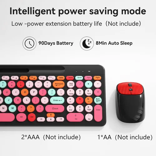 Vista 3 de Combo de teclado y mouse inalámbricos estilo máquina de escribir retro con teclas redondas, teclado inalámbrico USB compacto de 2.4GHz bonito