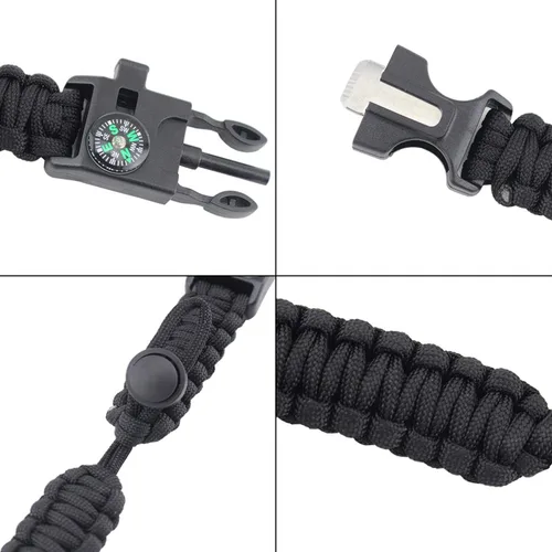 Vista 4 de MansWill Pulsera de supervivencia ajustable 5 en 1, nuevo kit de pulsera deportiva de emergencia de 7 núcleos, brújula impermeable, silbato